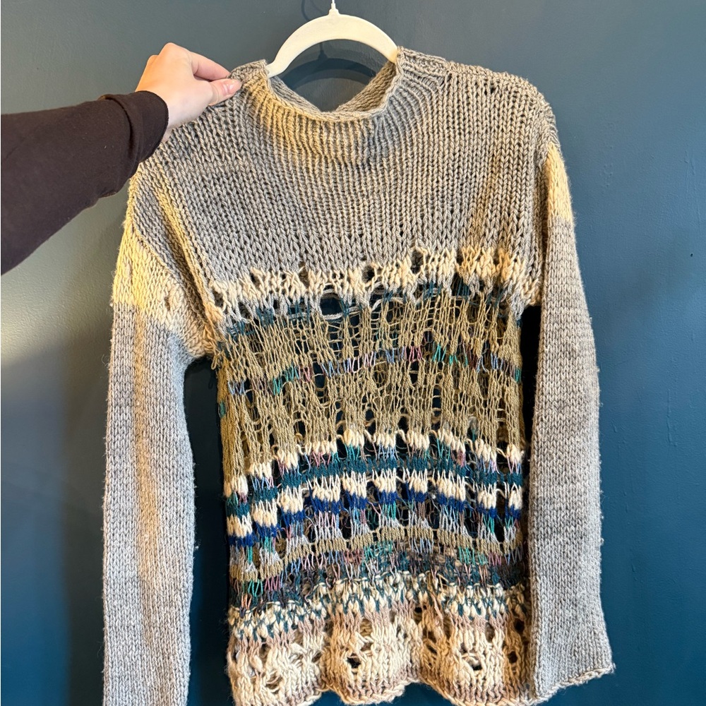 Dries Van Noten Gray Cream Cowl Turtleneck Sweater